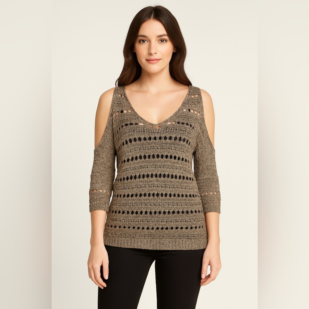 GUESS Metallic Open Knit Cold Shoulder Sweater Top Size M Club Y2K Going Out